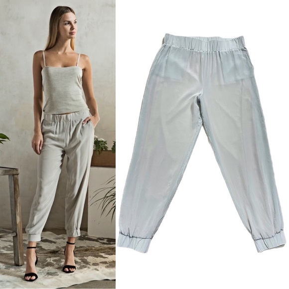 Samantha Eng Silk Georgette Light Seafoam Pastel Joggers Pants S